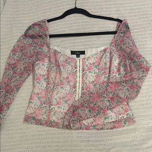 Lulu's Pink and Green mini Puff Sleeve Blouse